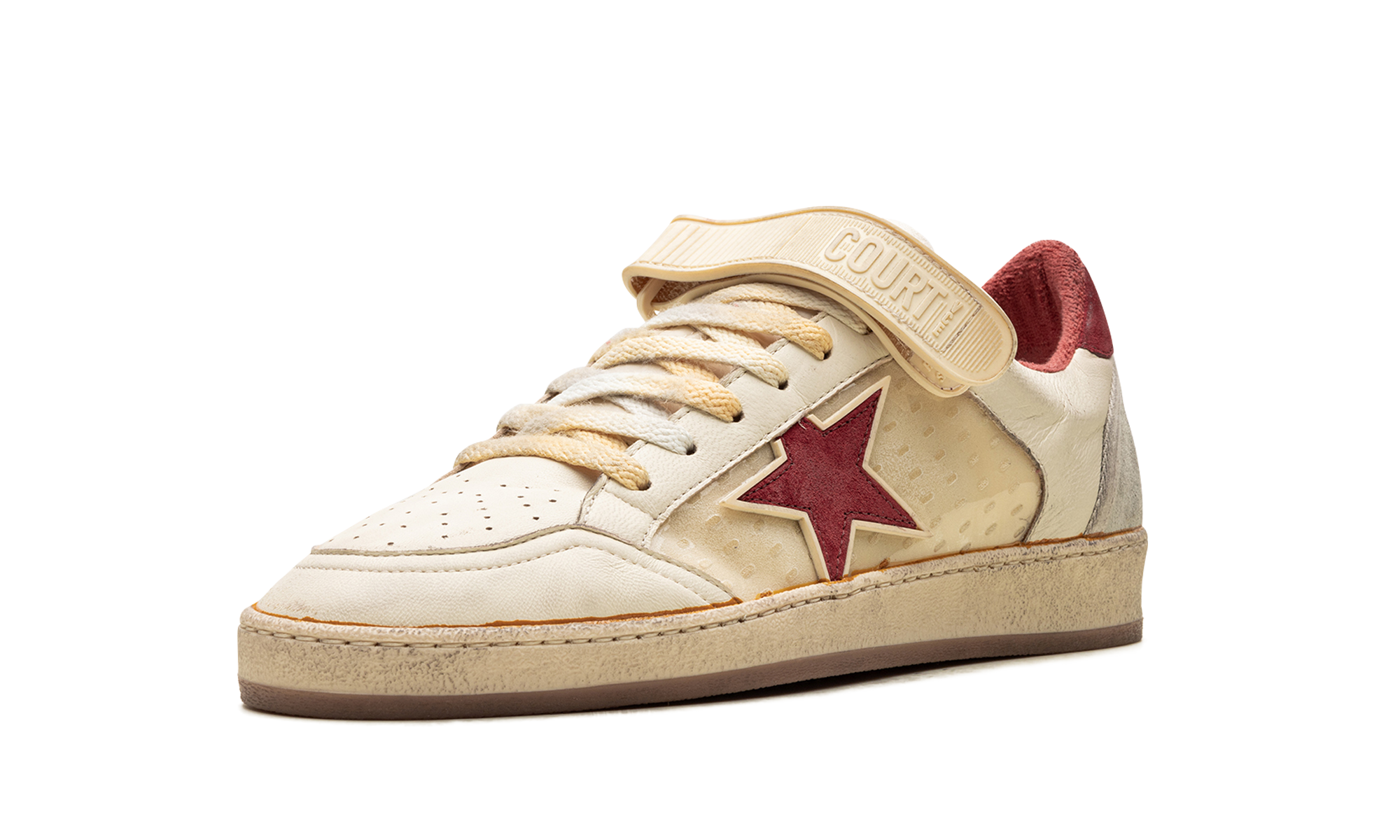 BALL STAR WITH STRAP NAPPA AND PVC UPPER SUEDE STAR SPUR AND HEEL "WHITE ICE RED PVC"、mysite、Cacoeks