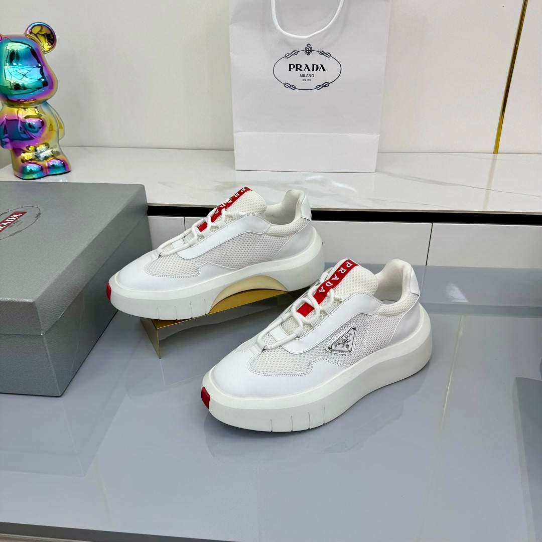 PRADA 25S CROSS LACED SNEAKERS IN WHITE CALFSKIN、mysite、Cacoeks