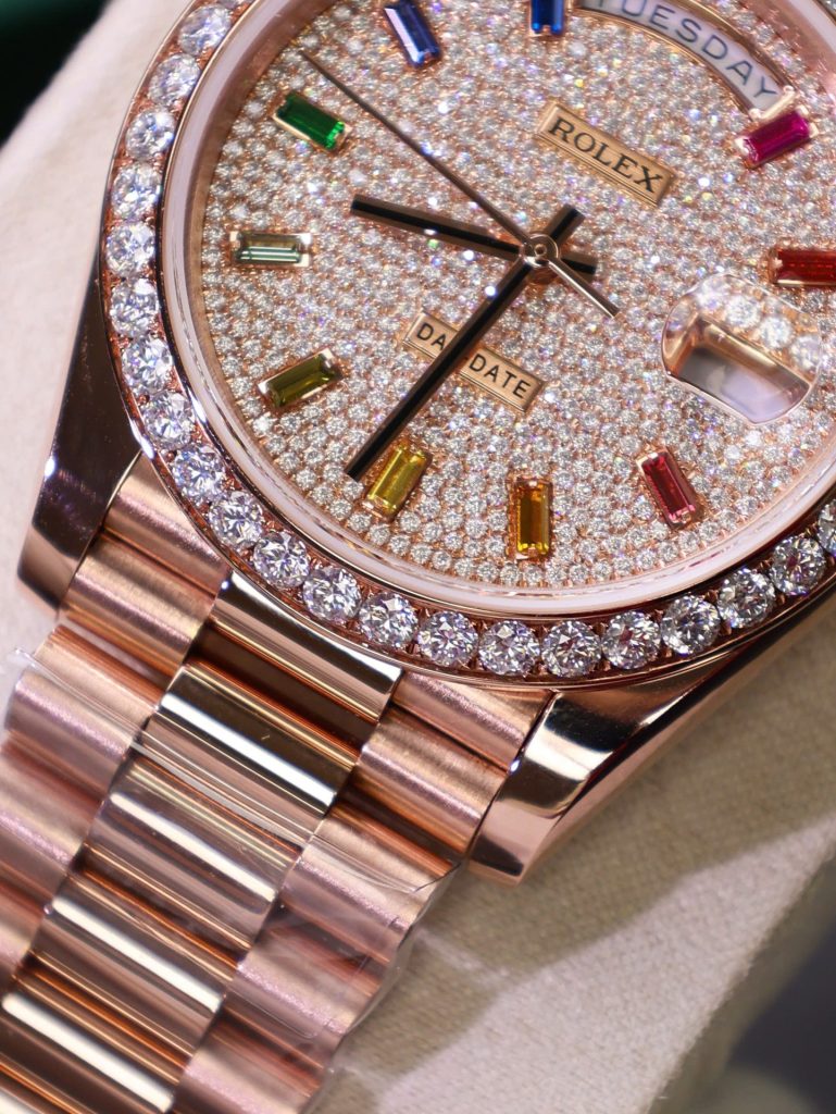 Đồng Hồ Rolex Day-Date Chế Tác Kim Cương Moissanite + Bọc Vàng Hồng 18K GMF 40mm (2)