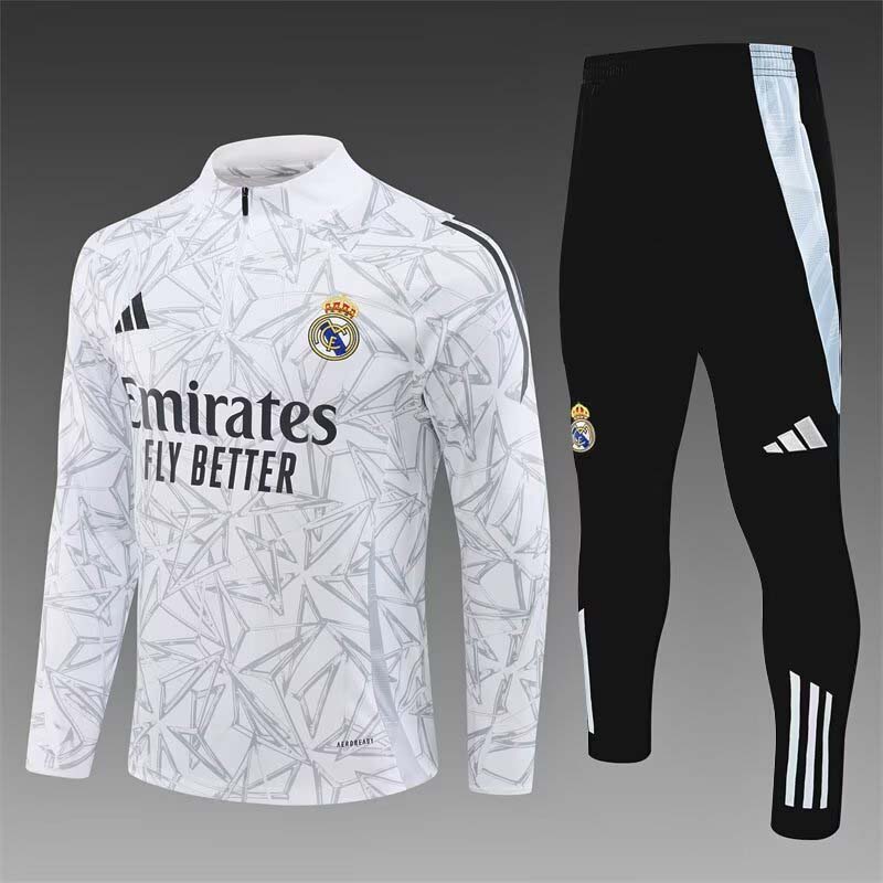 2024/2025 Real Madrid Half-Pull Training Suit White Football Shirt 1:1 Thai Quality Set:football jersey mysite: unitedjerseyfootball 邓江浪:football