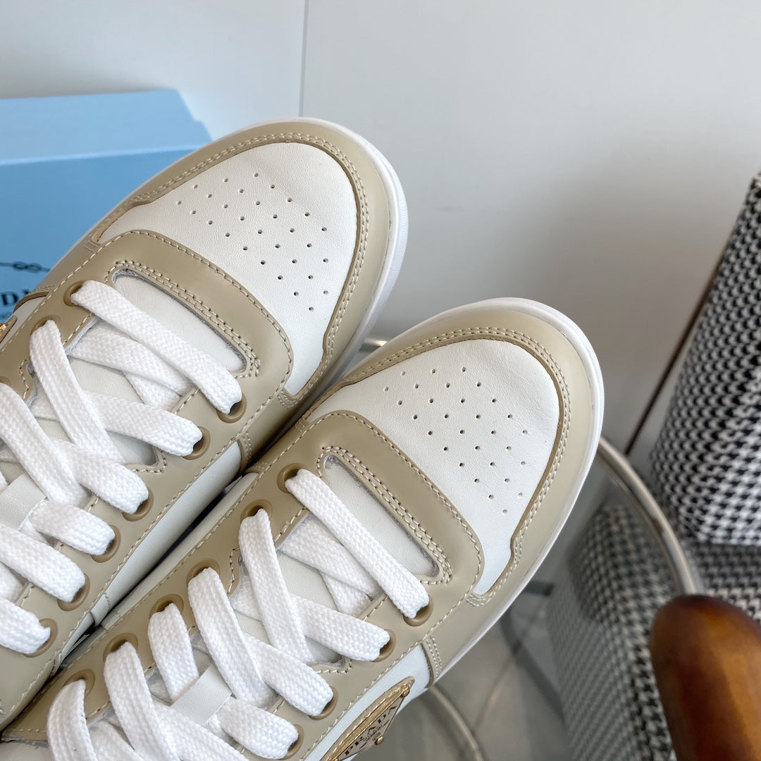 PRA DOWNTOWN THICK-SOLE SNEAKERS WHITE AND BEIGE CALFSKIN、mysite、Cacoeks