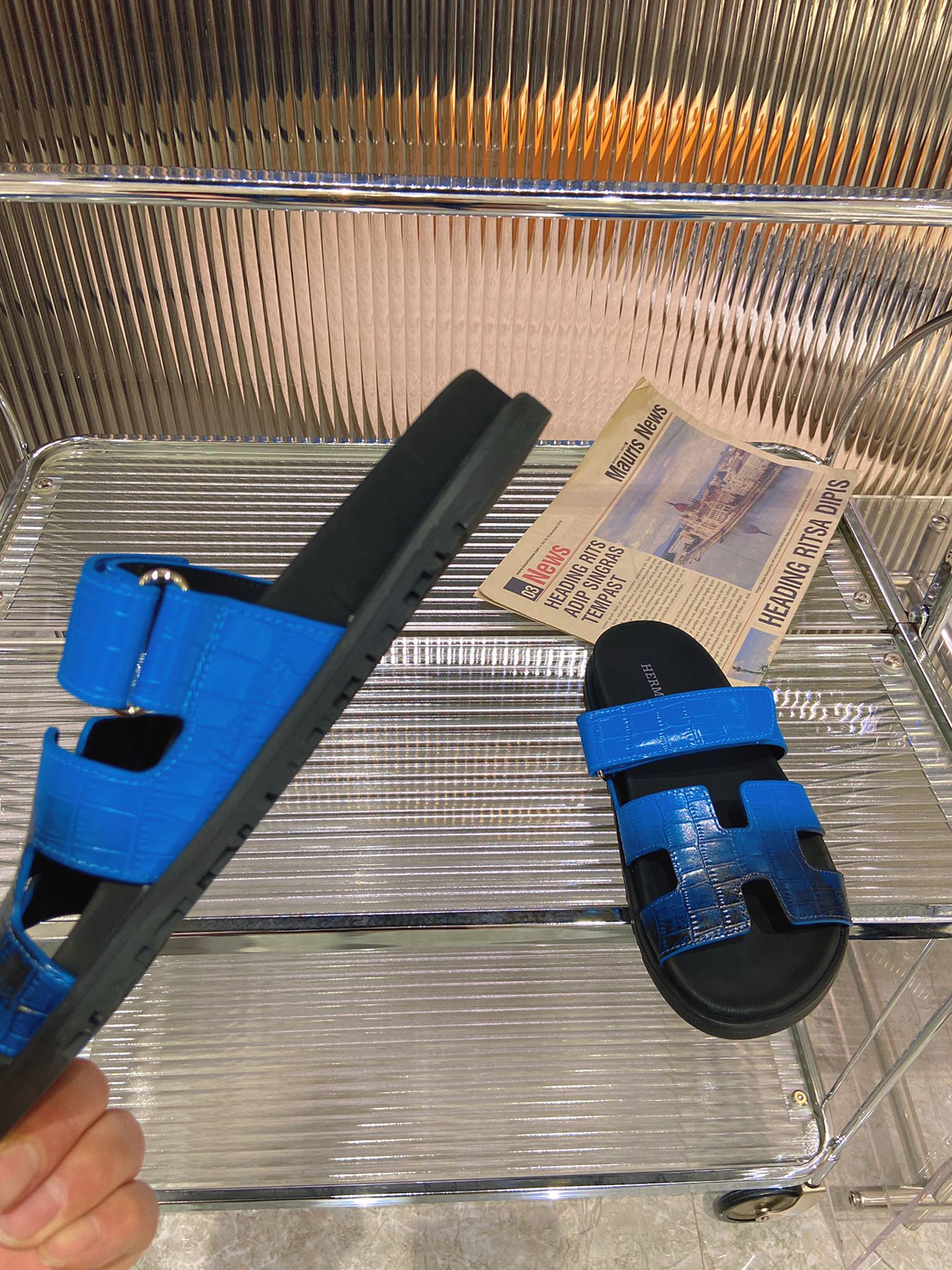 CHYPRE SANDAL OMBRE BLACK COBALT CALFSKIN、mysite、Cacoeks