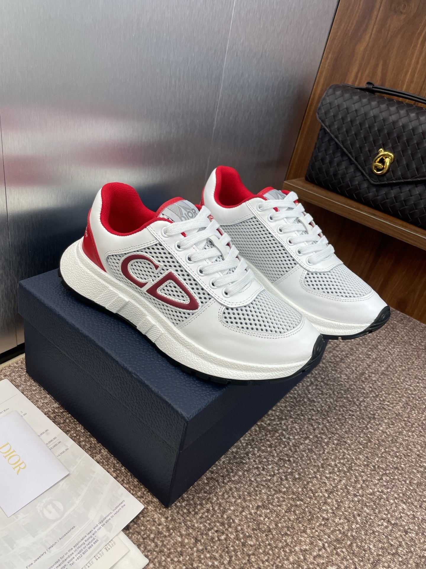 DIOR 25S D-RUN'N COUPLE SNEAKERS IN WHITE RED CALFSKIN AND MESH、mysite、Cacoeks