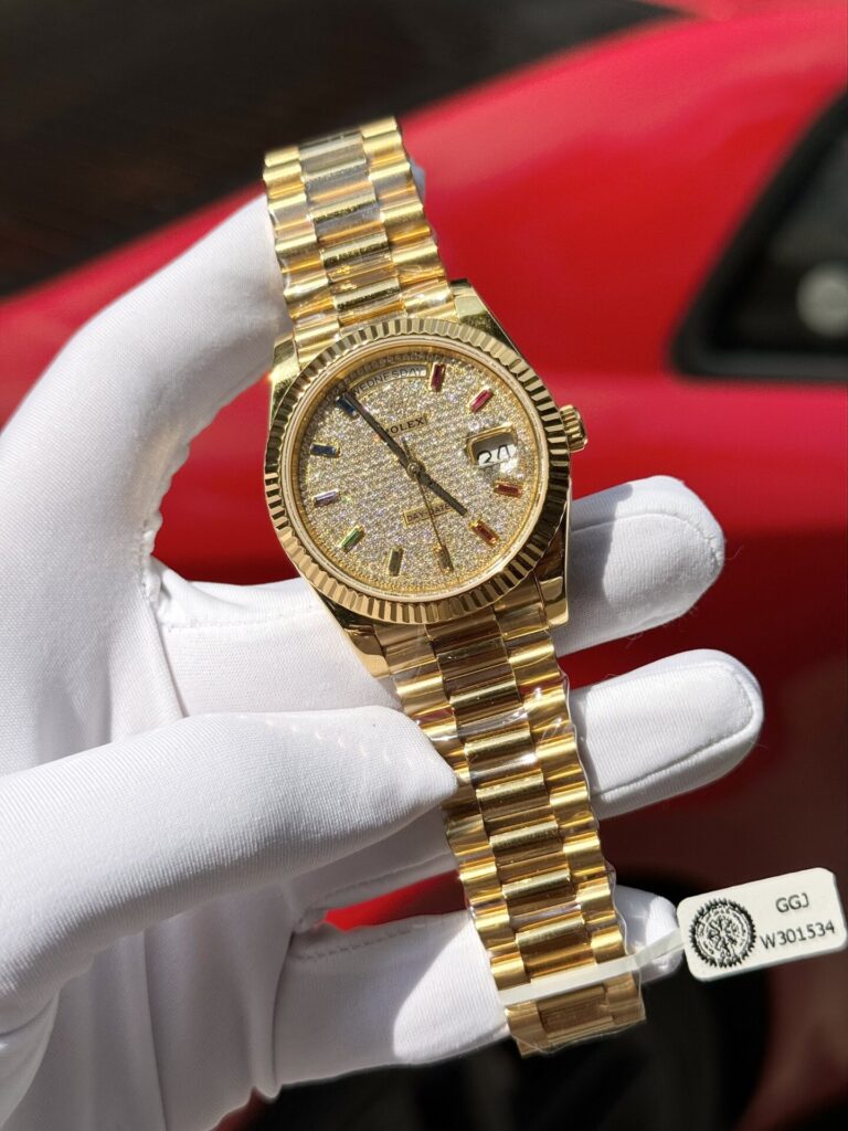 Đồng Hồ Rolex Day-Date Bọc Vàng Thật Đính Moissanite Bản Nặng 40mm (4)