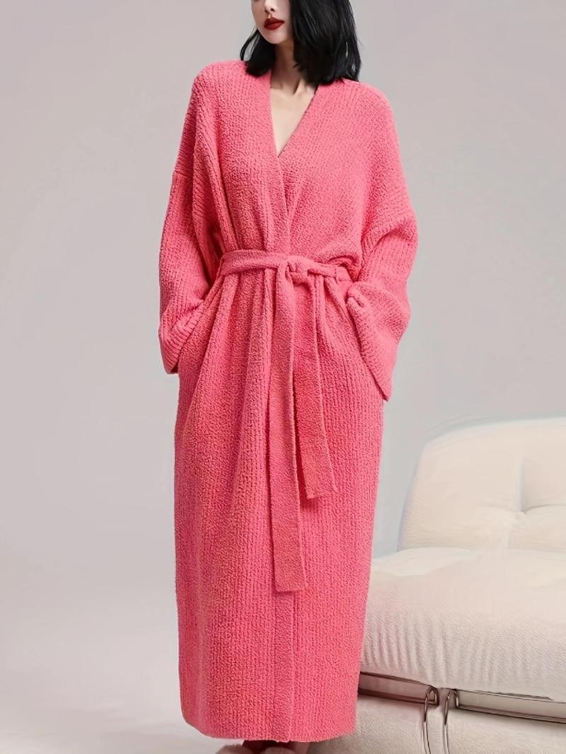 Women's Double-Sided Plush Robe｜Heavyweight Long Loungewear｜Warm Flannel Pajamas for Fall & Winter｜Soft, Cozy, and Wearable Indoors