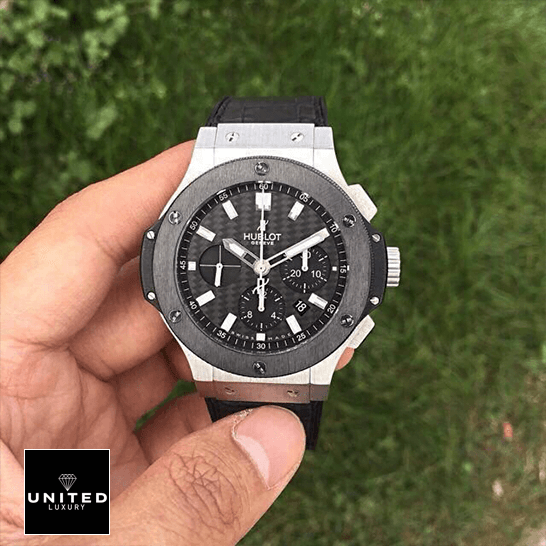 Hublot Watch Black Replica hublot big bang steel ceramic man301 2 Hublot Big Bang Steel Ceramic Black Dial Replica grass background