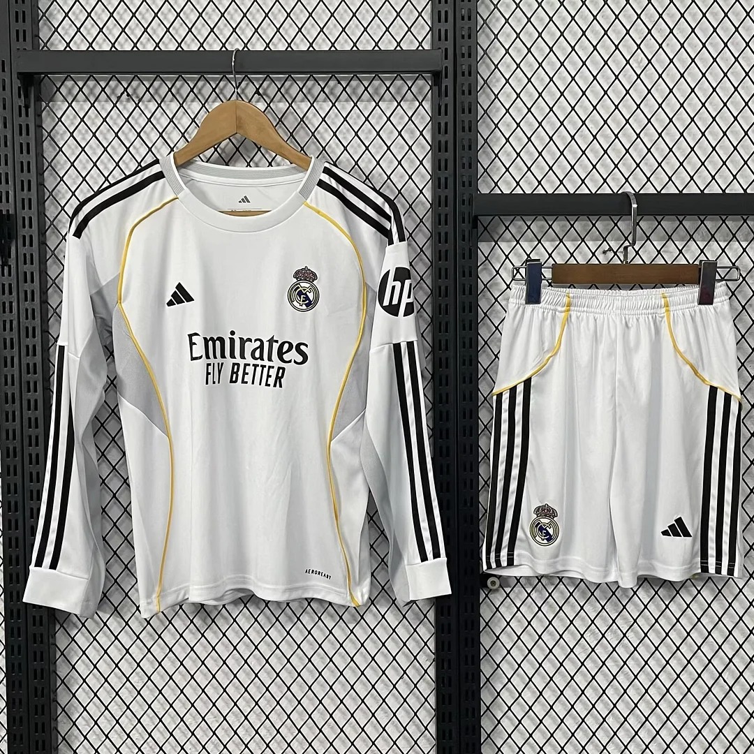 2025/2026 Long Sleeves Real Madrid Home Football Jersey 1:1 Thai quality Kids Size:football jersey mysite: unitedjerseyfootball 邓江浪:football