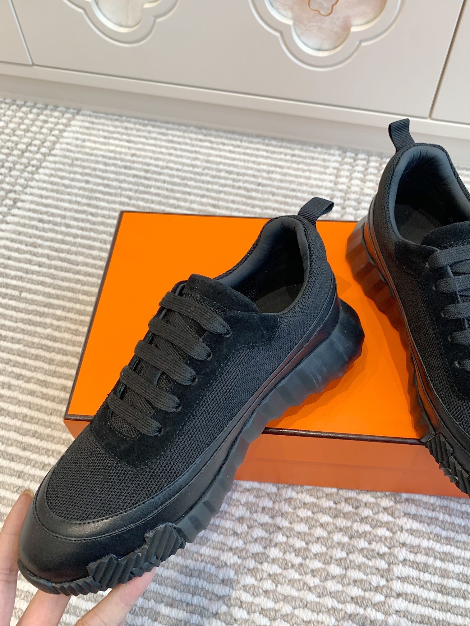 BOUNCING SNEAKER IN BLACK GRAPHIC MESH AND CALFSKIN、mysite、Cacoeks