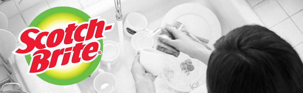 Scotch-Brite logo with woman scrubbing dishes