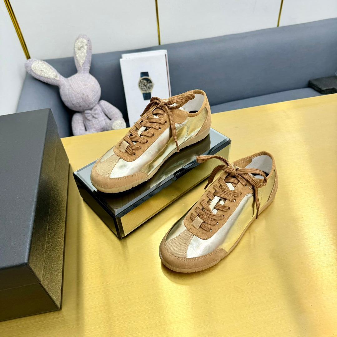 CC SNEAKER IN GOLD CALFSKIN AND SUEDE、mysite、Cacoeks