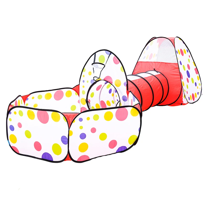 Oyun çadırı katlanabilir taşınabilir tünel üç parçalı Set sepet ile top havuzu çukurları kapalı/açık oyun evi oyuncaklar çocuklar çocuklar için