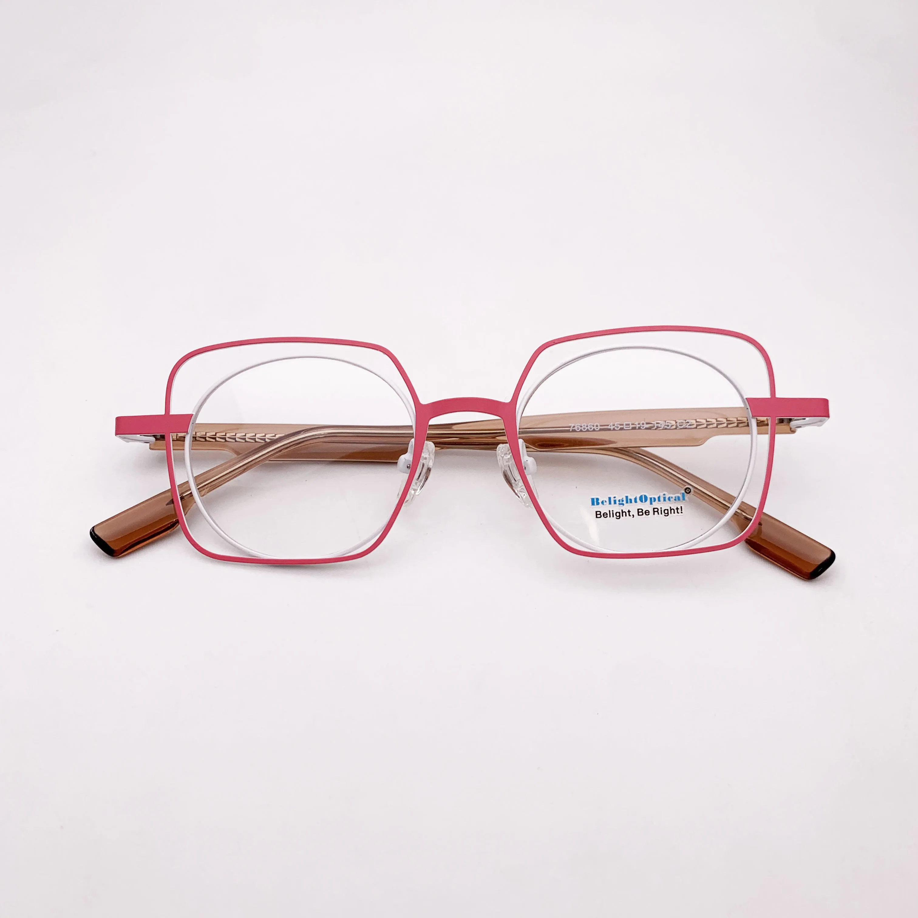 Fancy Colorful Vintage Acetate With Metal Pink Square Shape Optical Glasses Spectacle Frame Prescritpion Lens Women Style