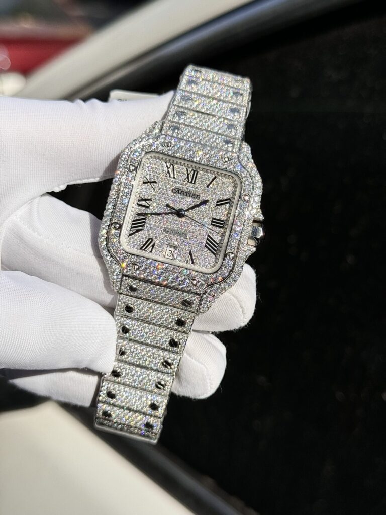 Đồng Hồ Cartier Santos Đính Full Kim Cương Moissanite Hong Kong 39 (1)