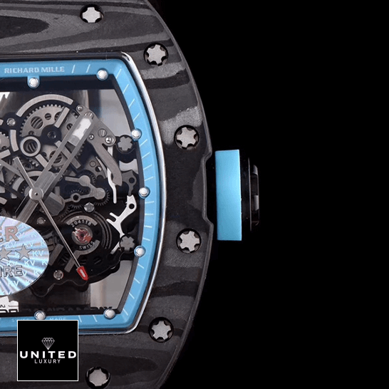 Richard Mille RM055 KVV2 Carbon Case Blue Skeleton Dial Replica black bakground