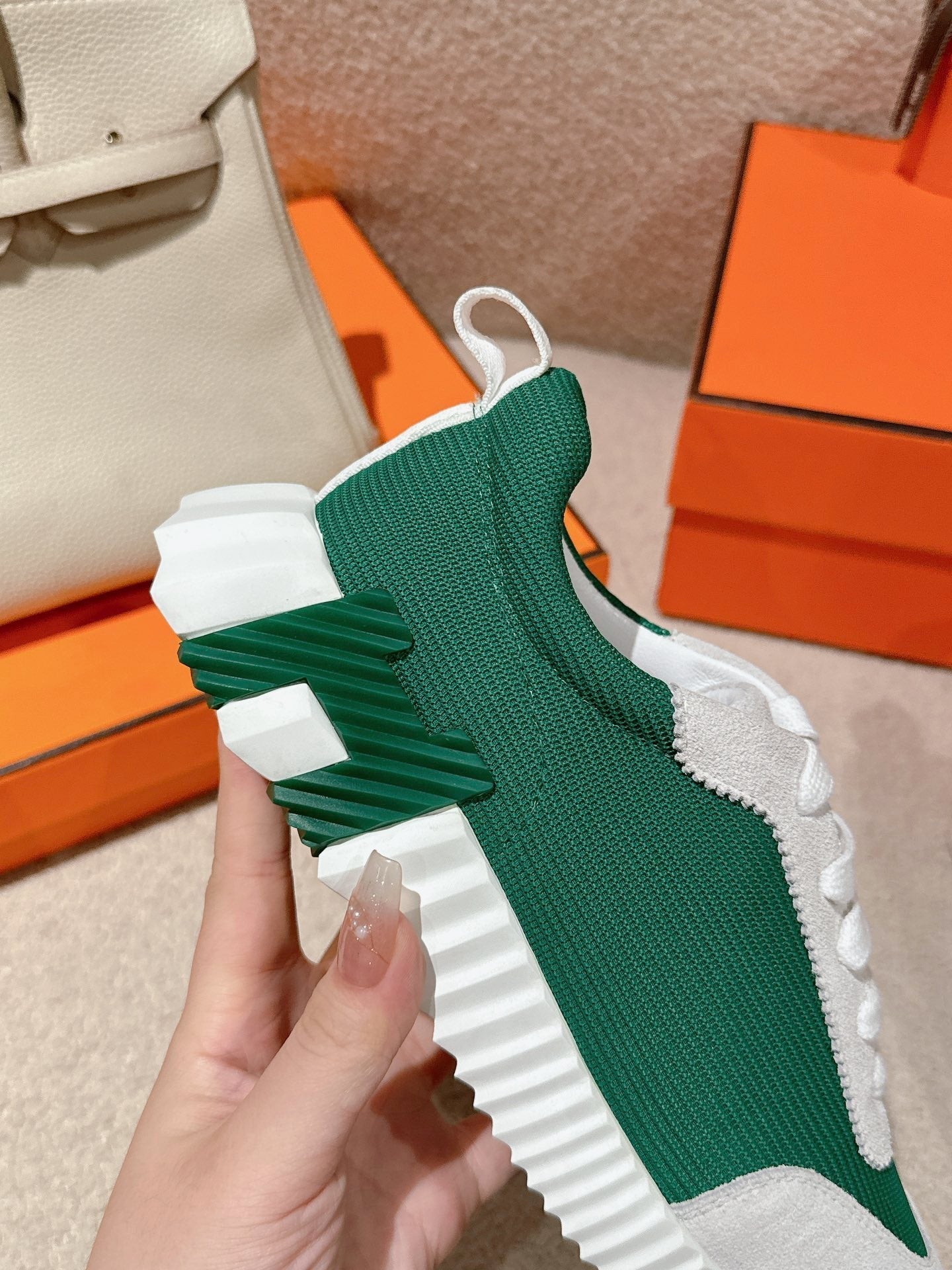 MAINLAND SNEAKER IN PALE GRAY SUEDE AND FOREST GREEN BREATHABLE MESH FABRIC、mysite、Cacoeks