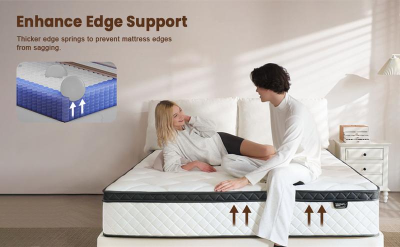 Product Introduction of Bezzze Mattress 10-12 Inch Hybrid Mattresses in a Box with Comfort Foam and Pocket Coils,Hybrid Mattress with Memory Foam, Individual Pocket Spring for Motion Isolation, Back & Lumbar Support, Pressure Relief, Queen Bed Mattress Soft,Medium FirmQueen size 9