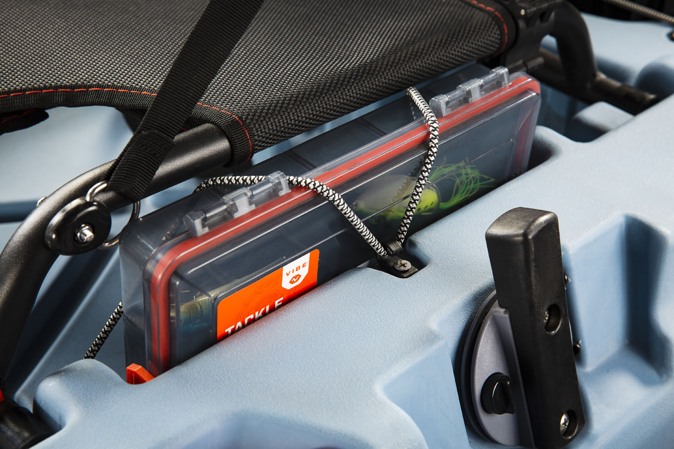 Tackle Tray Storage Slot Tackle Tray storage slot next to the seat on the Makana 100