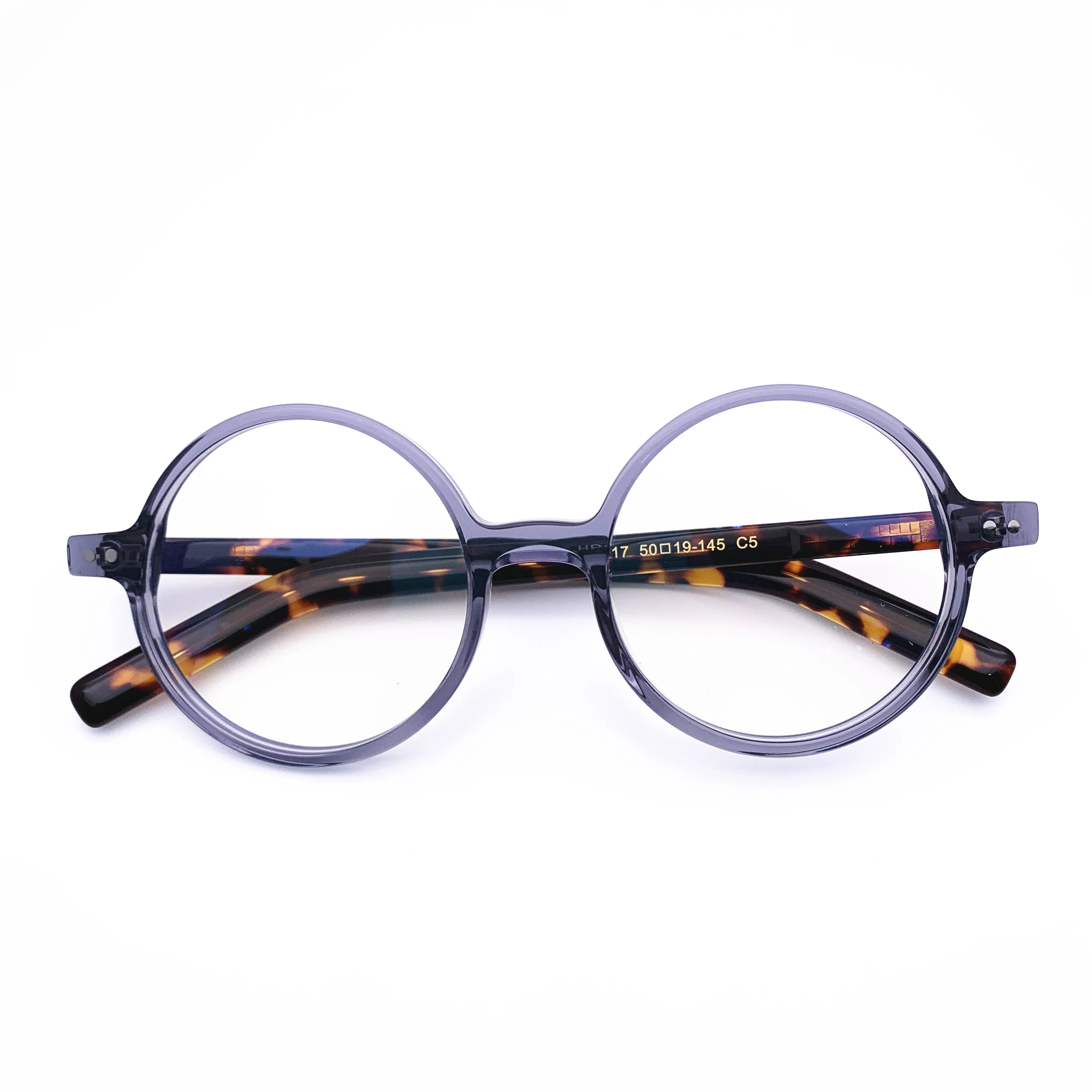 Belight Optical  Fancy Vintage Retro Acetate Big Round Shape Transparent Grey Design Spectacle Frame Precription Lens HP217