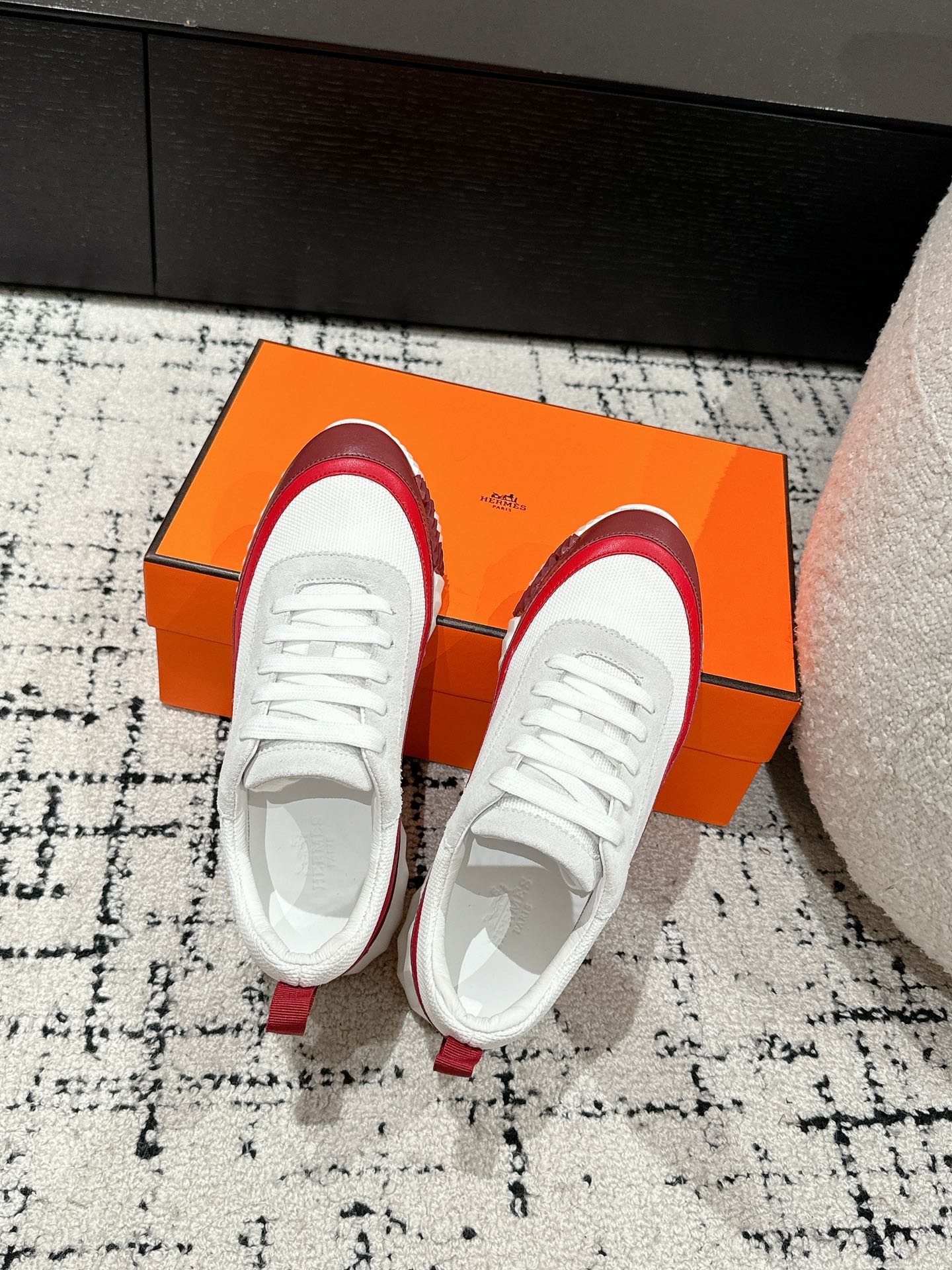 BOUNCING SNEAKER IN WINE RED CALFSKIN AND WHITE FABRIC、mysite、Cacoeks