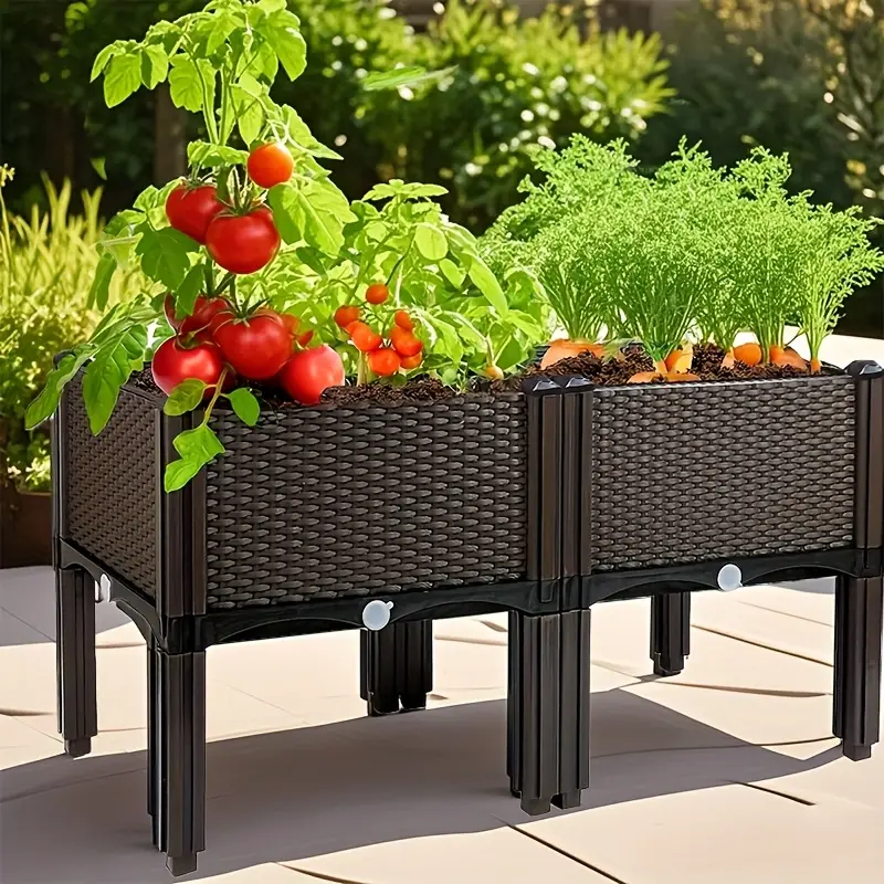 dual compartment raised garden bed kit durable plastic weather resistant rectangular planter box for courtyard garden patio   multiple components for easy setup raised garden beds details 4