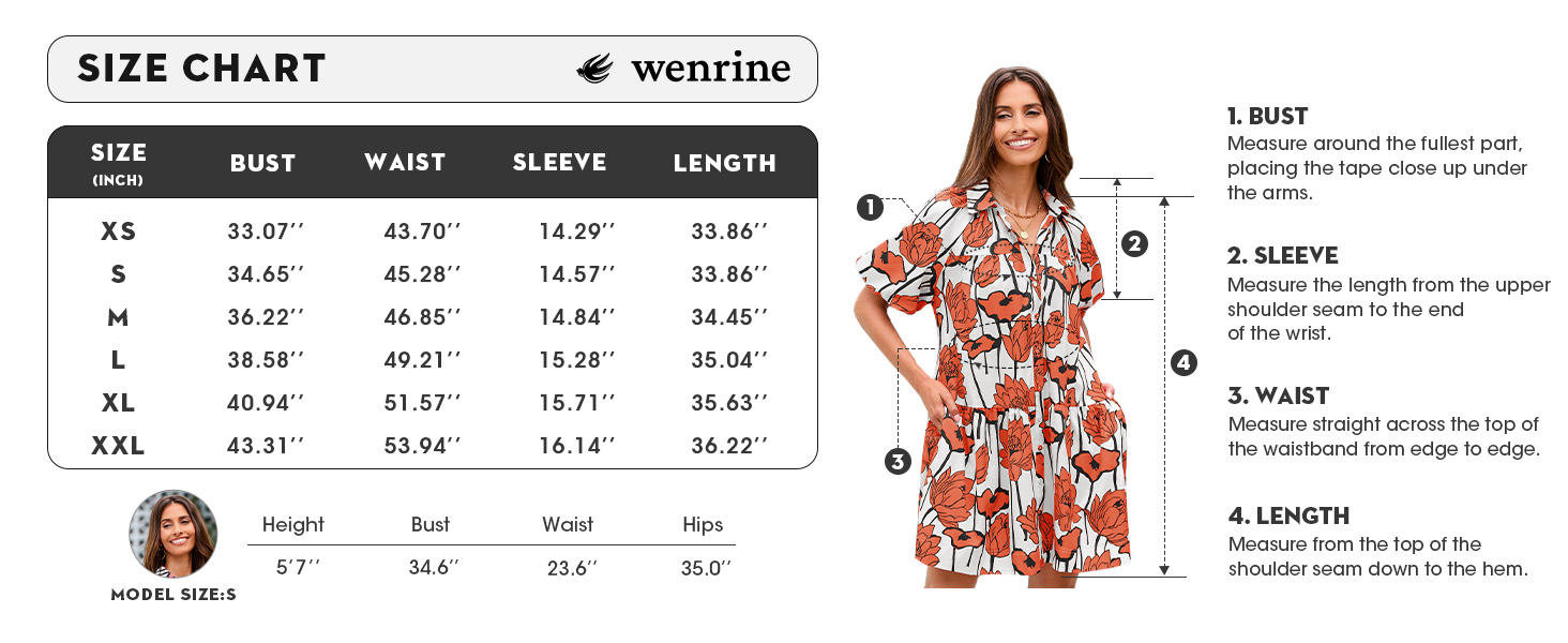 Wenrine Women's Summer Button Down Shirt Dress