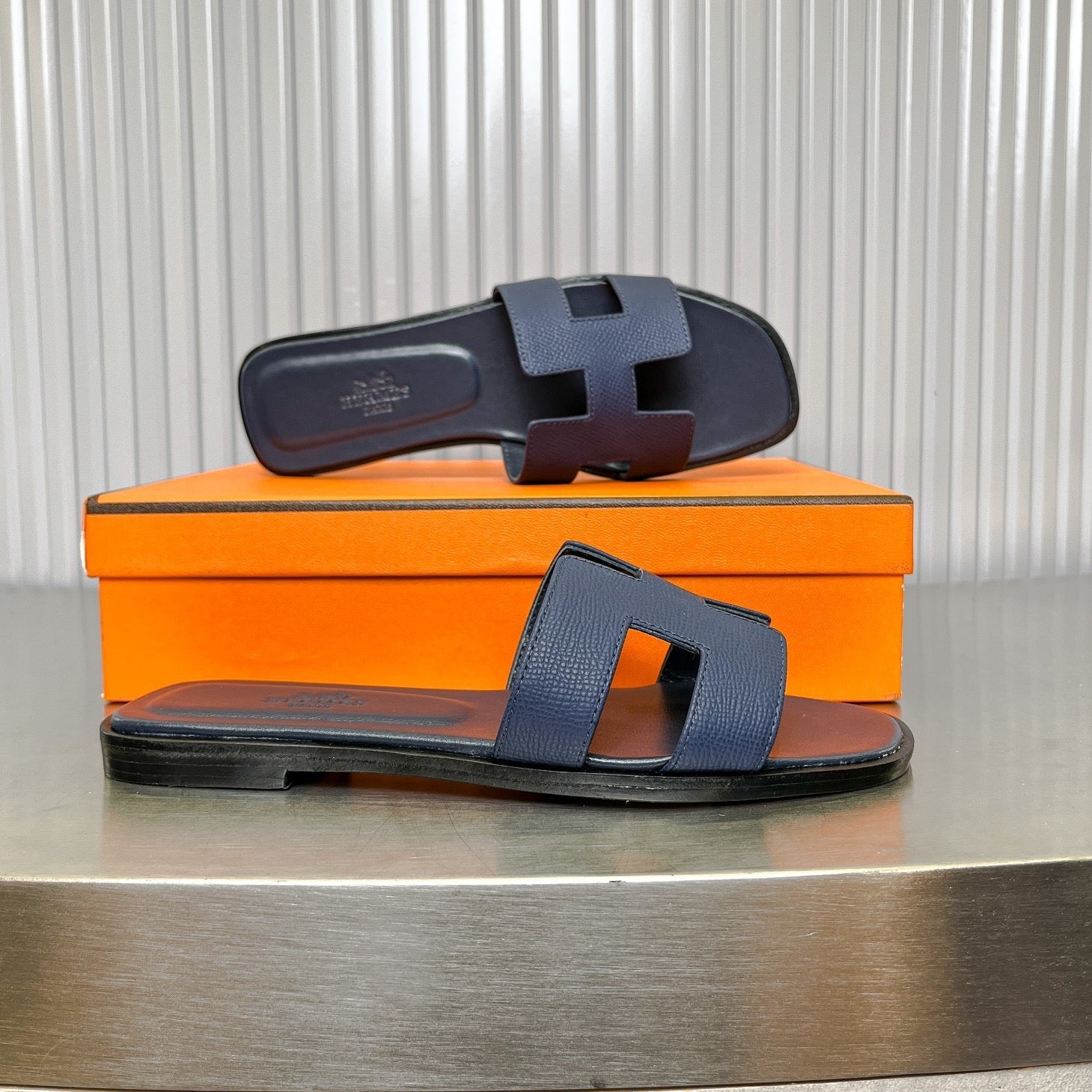 0RAN SANDAL IN DARK BLUE CALFSKIN、mysite、Cacoeks