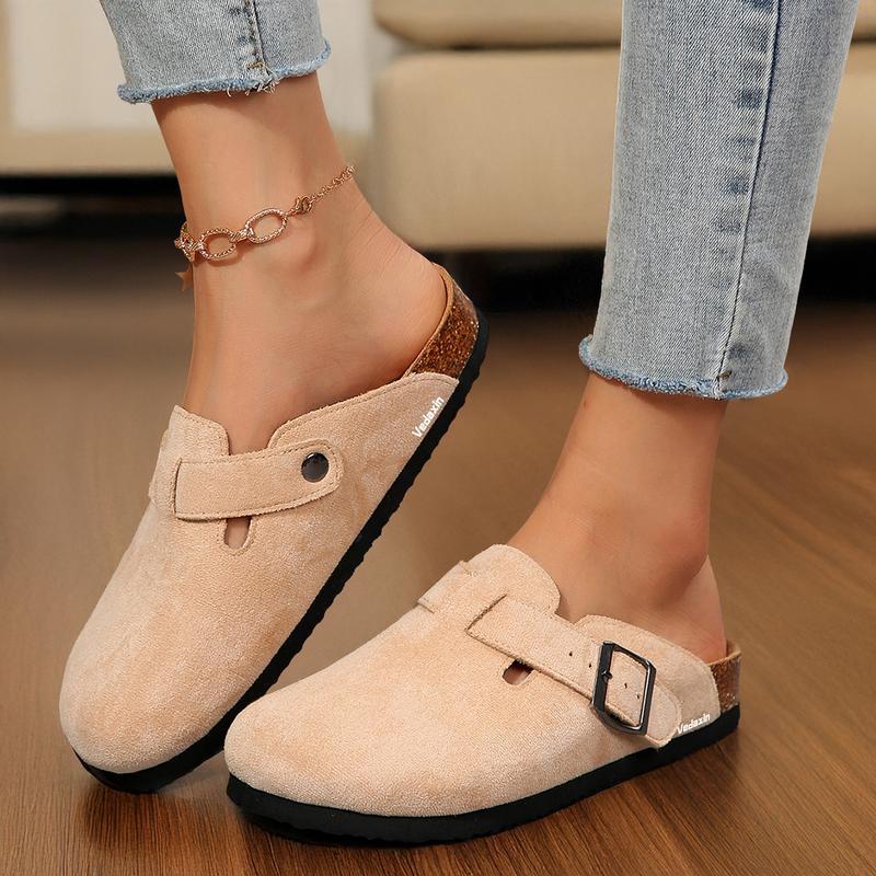 Women's Suede Clogs Leather Mules Cork Footbed Sandals Potato Shoes with Non-Slip Design