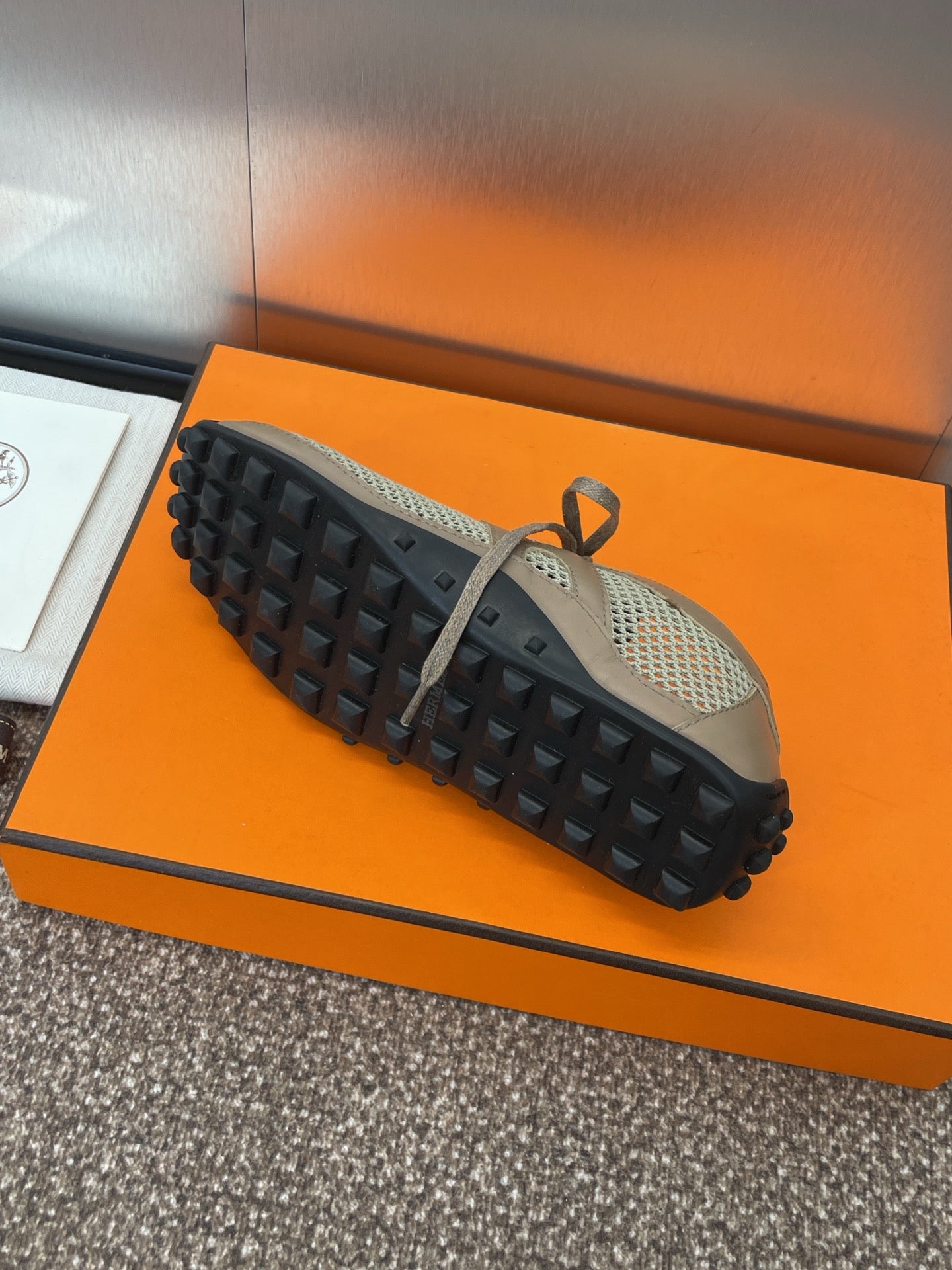 KIGA SNEAKER IN MOCHA BROWN CROCHET KNIT AND CALFSKIN、mysite、Cacoeks