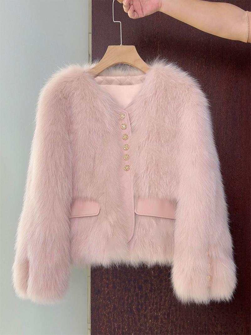 Women's Faux Fox Fur Coat Short Section Autumn Winter New Style Korean Version Commuting Real Fur Patchwork Outerwear