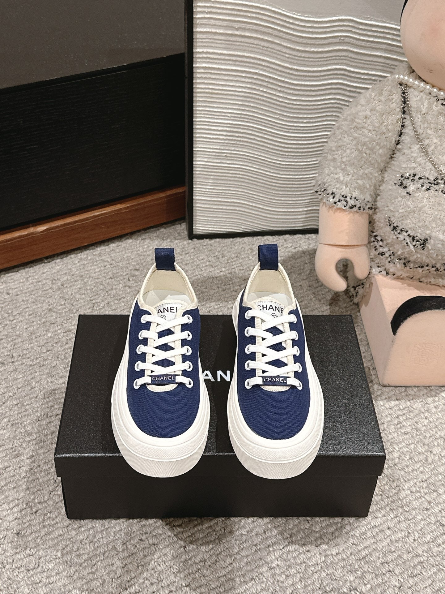 LACE-UP SNEAKERS IN NAVY BLUE CANVAS、mysite、Cacoeks