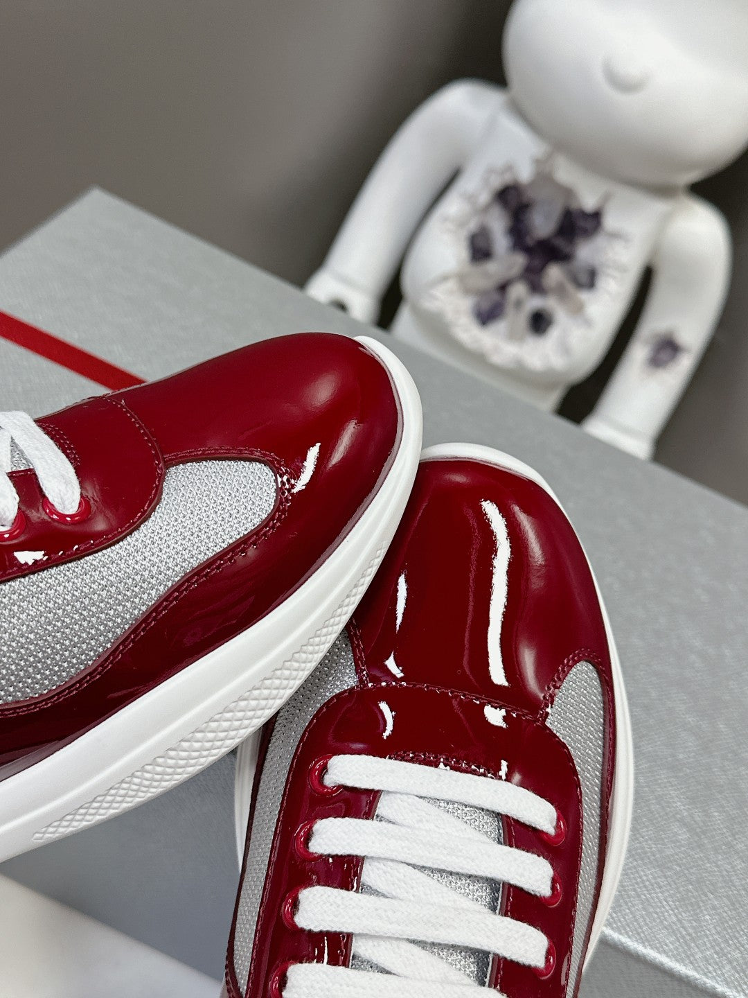 PRADA SNEAKERS IN BURDUNDY RED CALFSKIN AND MESH、mysite、Cacoeks