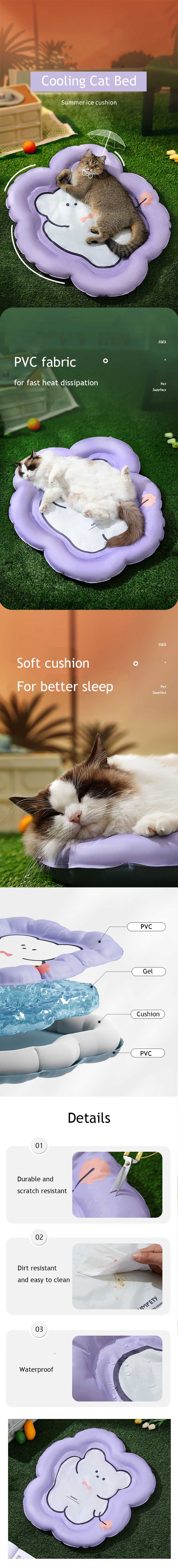 Cute Bear Summer Cooling Cat Bed Blue Pet Mat