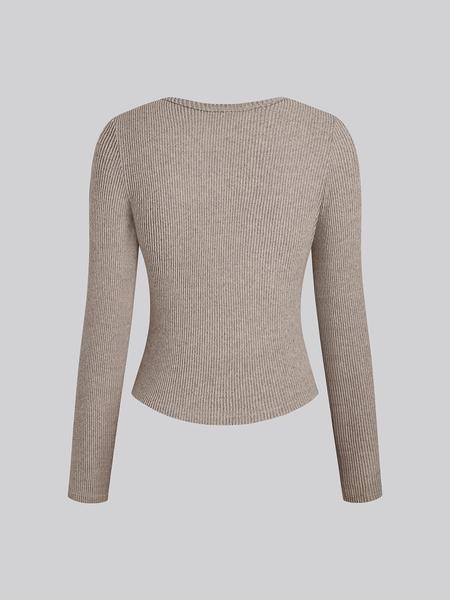 Women's Casual Slim-Fit Long Sleeve Top, Plain Round Neck Shirt for Fall & Winter, Fashionable Moderate Fabric Women's Clothing