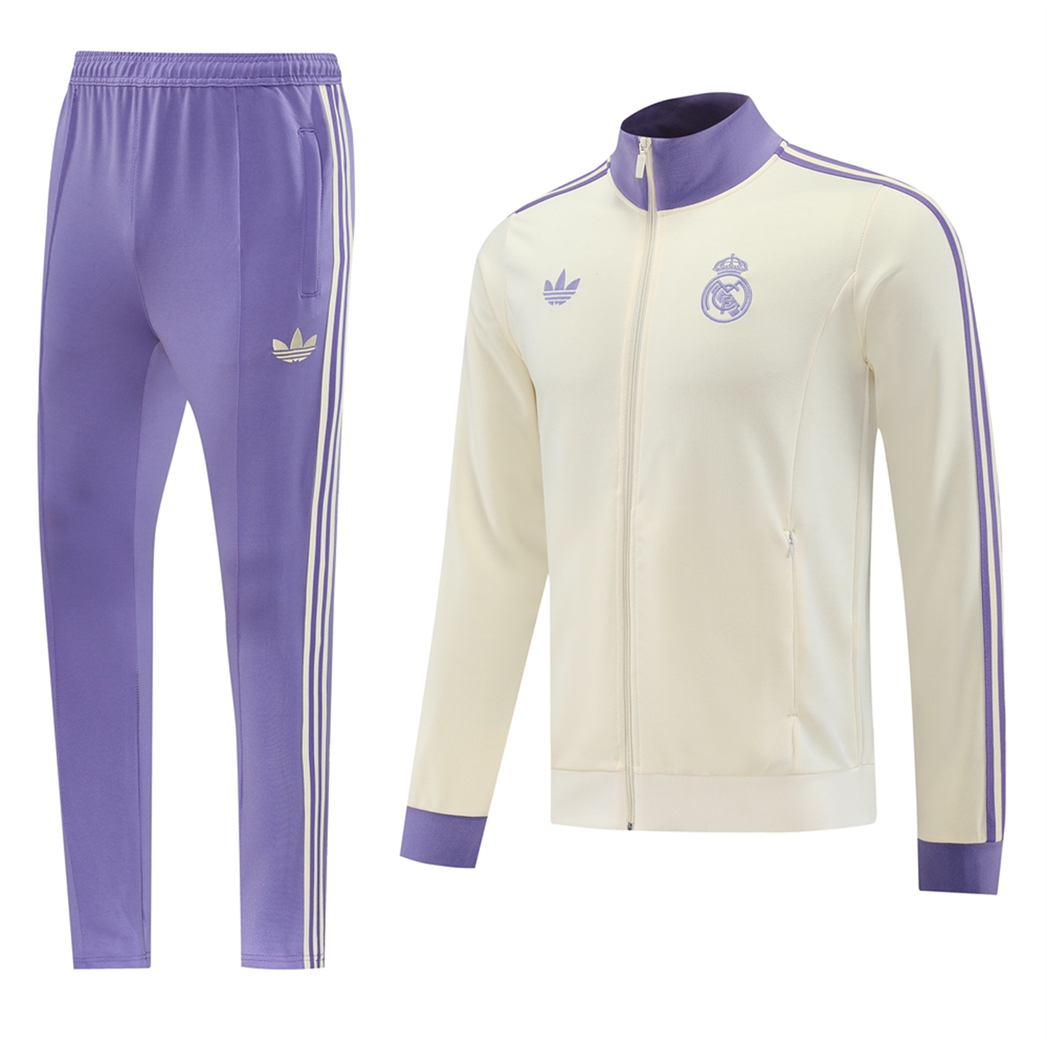 foot-Real Madrid 24-25 Throwback Jacket Training Tracksuit - Off-white Jackets & Purple Pants