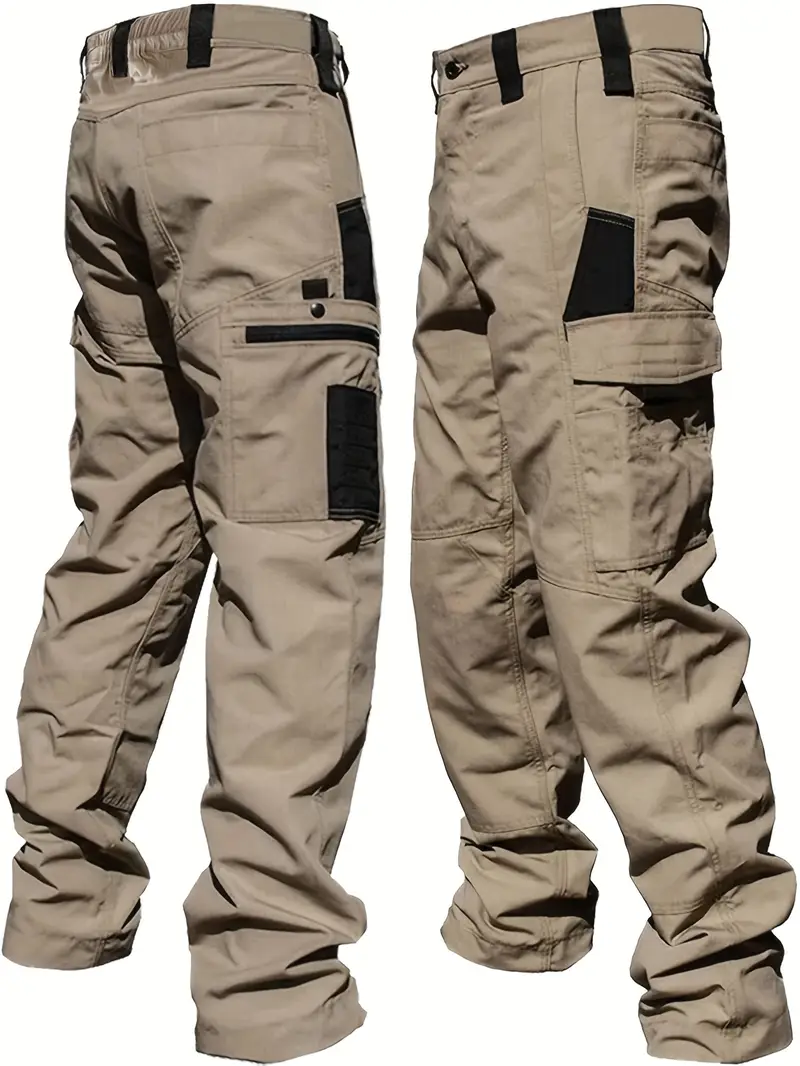 mens   cargo pants with multiple pockets casual straight leg design for outdoor hiking and travel beige cargo pants khaki 1