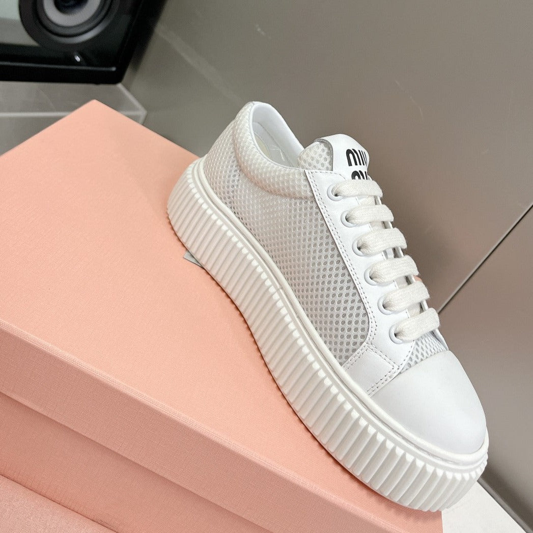 SNEAKERS THICK-SOLED LIGHT GRAY MESH COWHIDE、mysite、Cacoeks