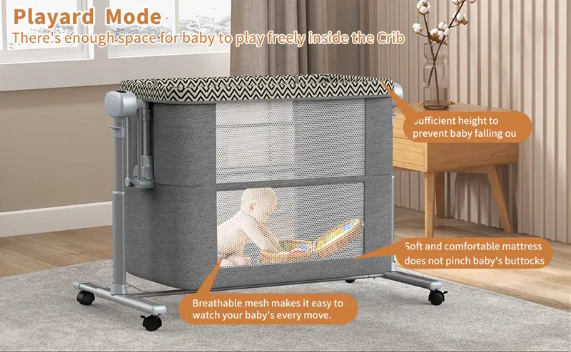 Product Introduction of Electric Rocking Bassinet for Baby, 4 and 1 Baby Bedside Bassinets with Remote Control, Portable Bassinets Bedside Sleeper for Newborn with 3-Speed Swings, Baby Crib in Bed with Wheels 2