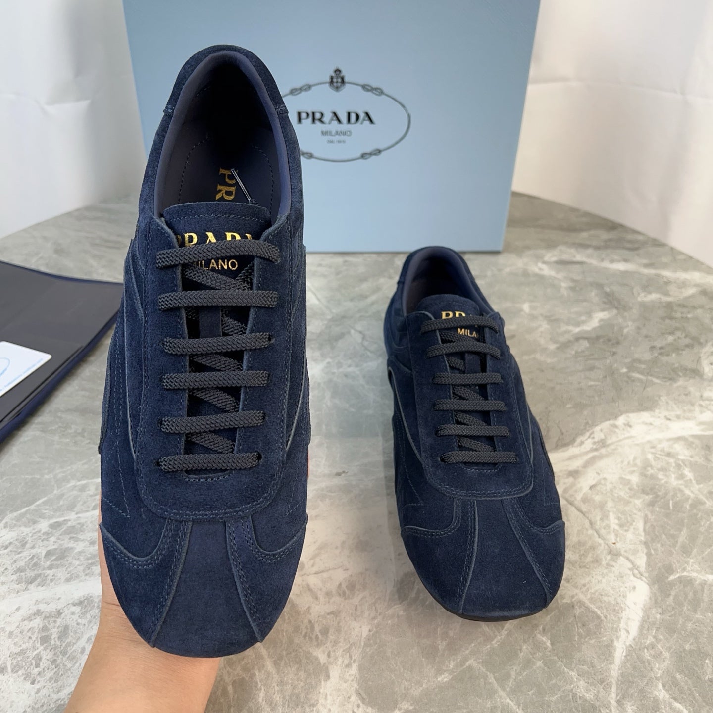 PRADA 25S MONTECARLO ANTIQUED SNEAKERS IN NAVY BLUE SUEDE、mysite、Cacoeks