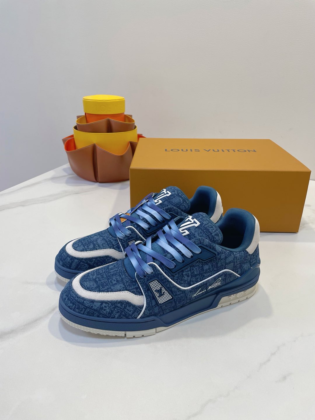 TRAINER SNEAKER IN CLASSIC BLUE MONOGRAM DENIM FABRIC、mysite、Cacoeks