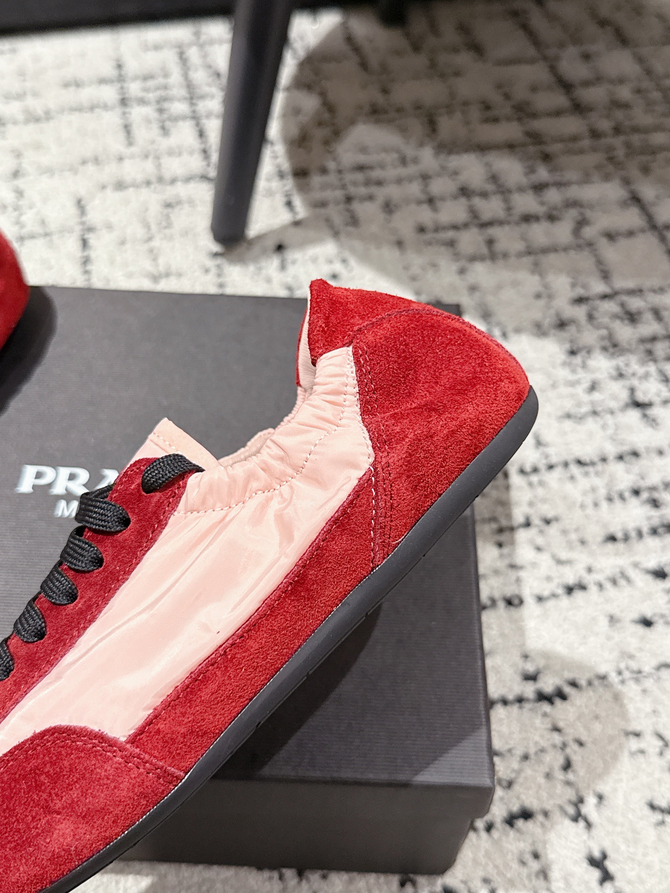 PRADA 25S COLLAPSE SNEAKERS IN RED RE NYLON AND SUEDE、mysite、Cacoeks