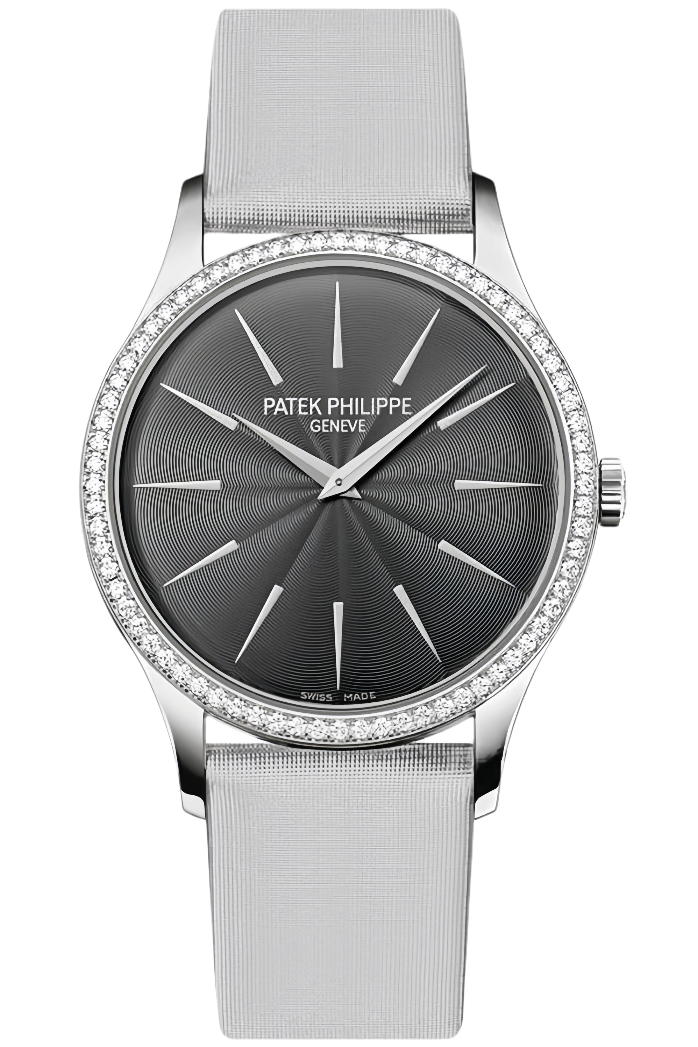 Patek Philippe Calatrava Ref. 4897G-010 Super Clone Watch – White Gold Diamond Bezel Gray Dial Fake Replica