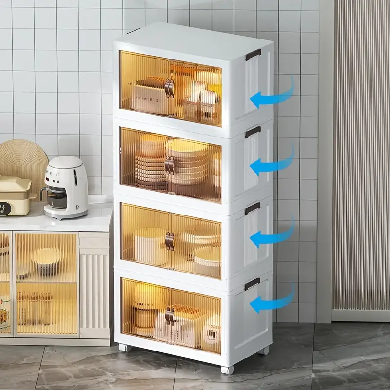 1pc transparent collapsible storage bin with lids and pulley portable 1 2 3 layers organizer for easy access and convenient storage details 3