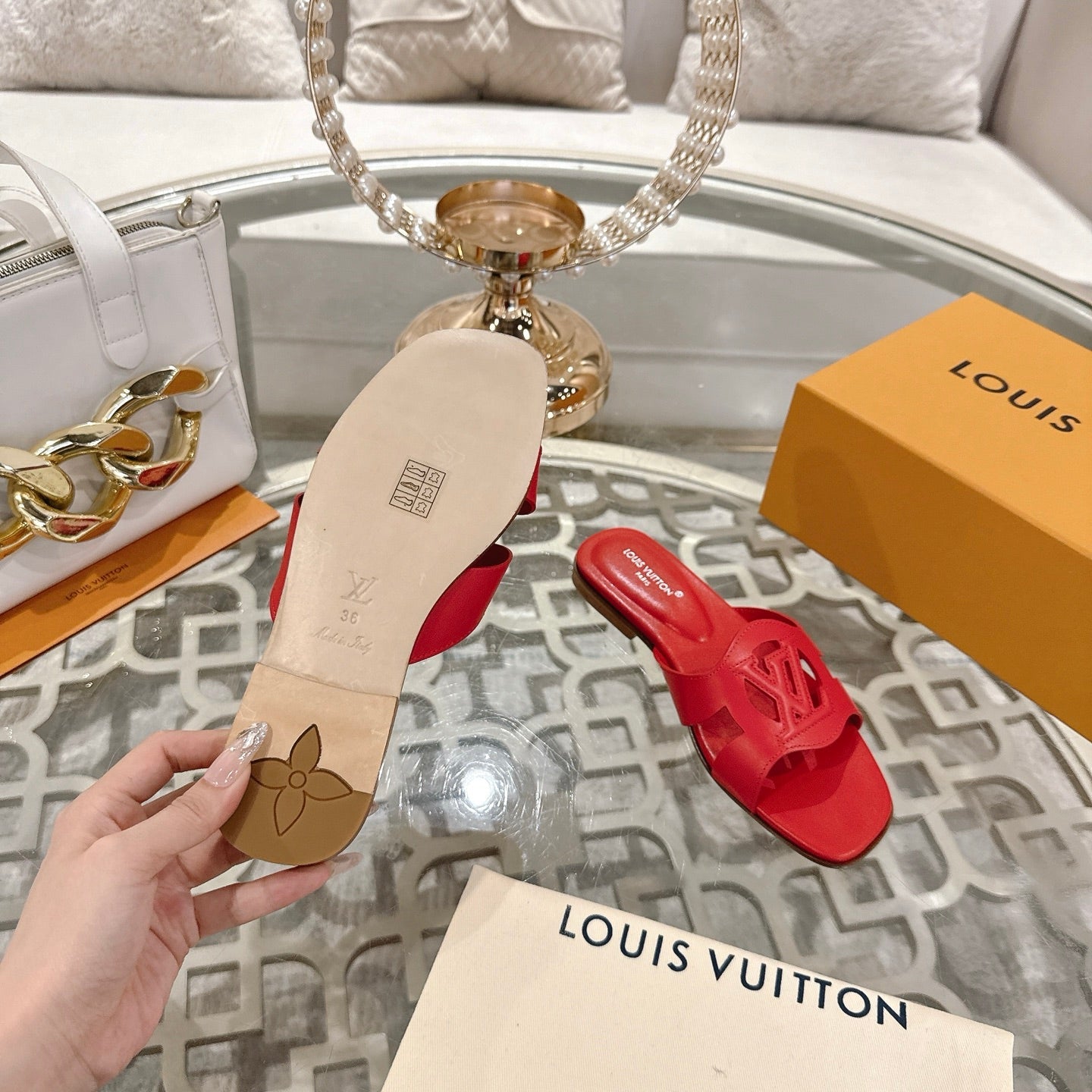 ISOLA FLAT SLIDE IN CHERRY RED CALFSKIN、mysite、Cacoeks