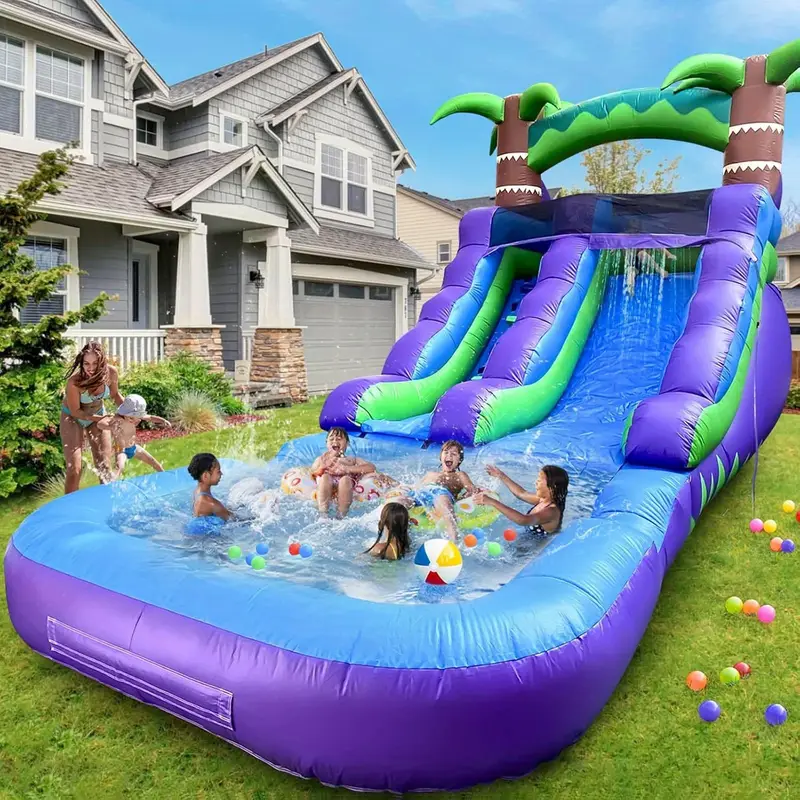 21ft blue purple pvc commercial grade water slide inflatable with for kids adult outdoor summer party water play details 2