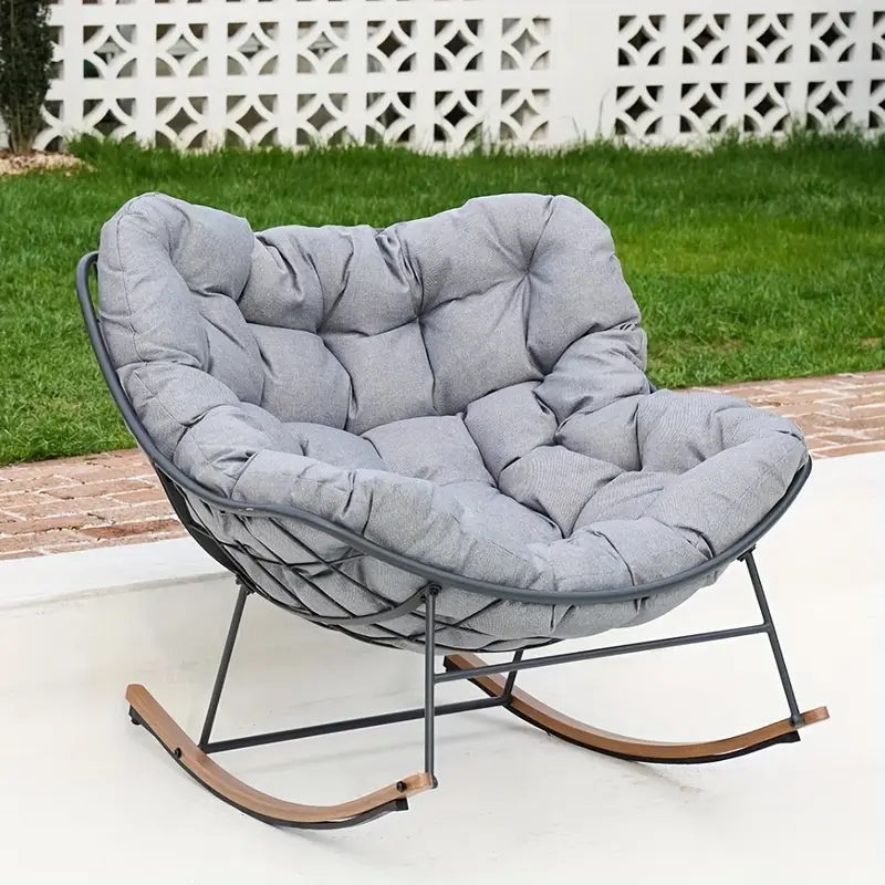 outdoor rocking chair e coated papasan rocking chair with cushion outdoor rocker recliner chair for patio porch garden backyard grey details 1