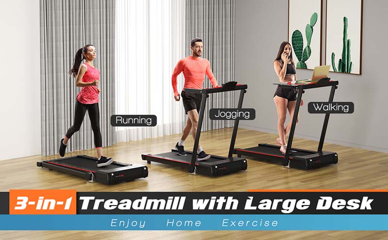 Eletriclife 2.25HP 3-in-1 Folding Treadmill with Large Desk