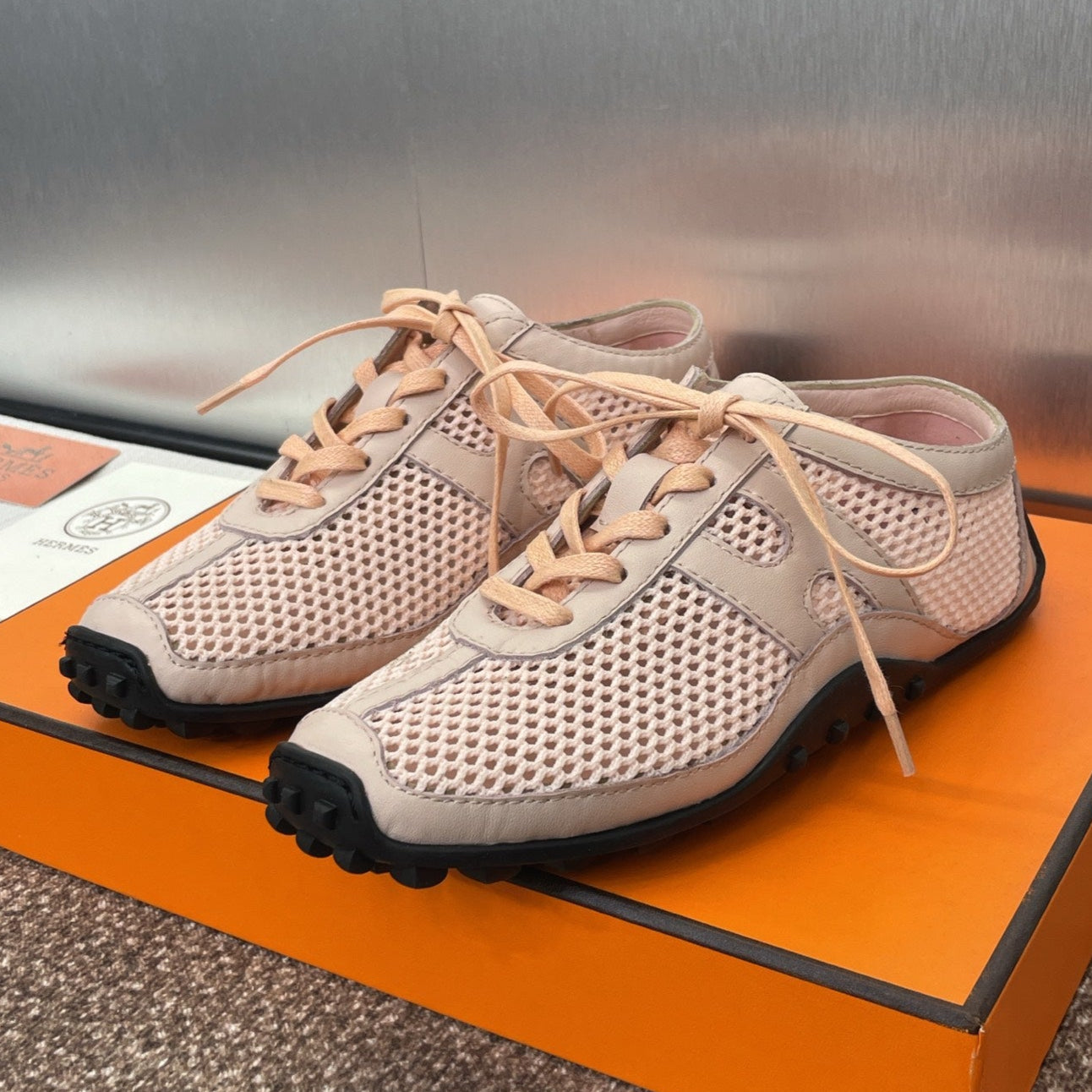 KIGA SNEAKER IN LIGHT PINK CROCHET KNIT AND CALFSKIN、mysite、Cacoeks