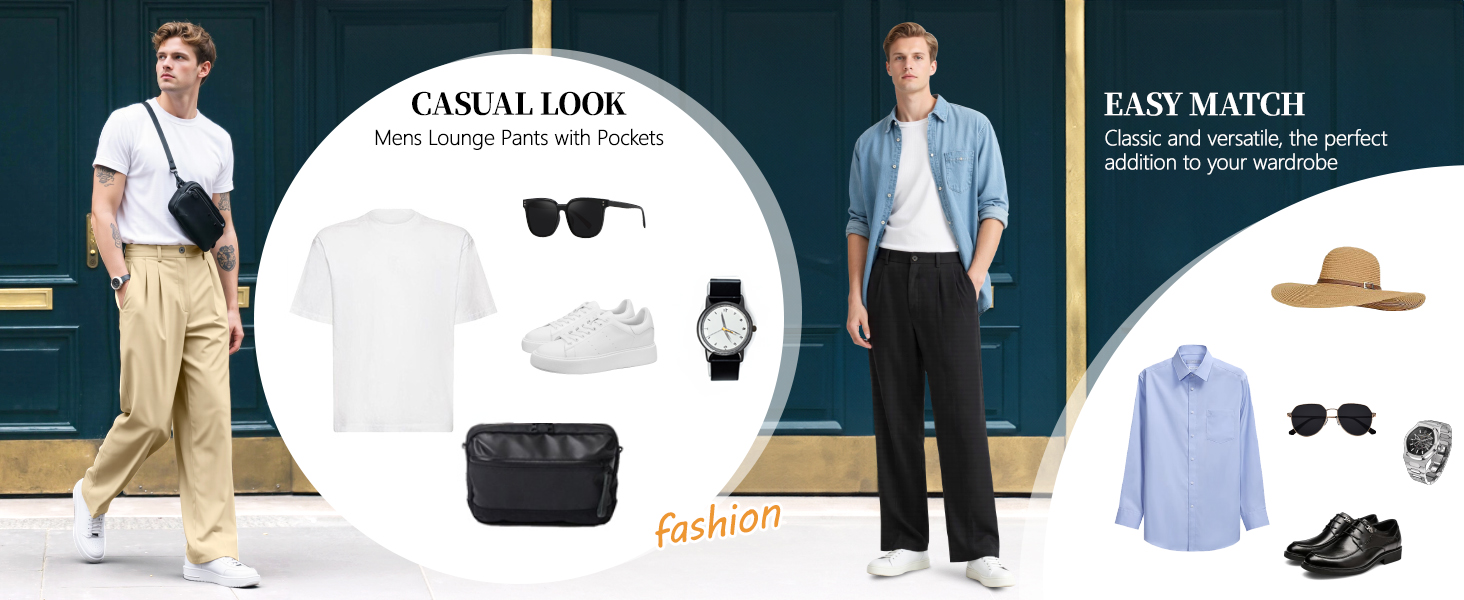 Heyfanee Mens Casual Pants Relaxed Fit Stylish Slacks for Men with Belt Loops