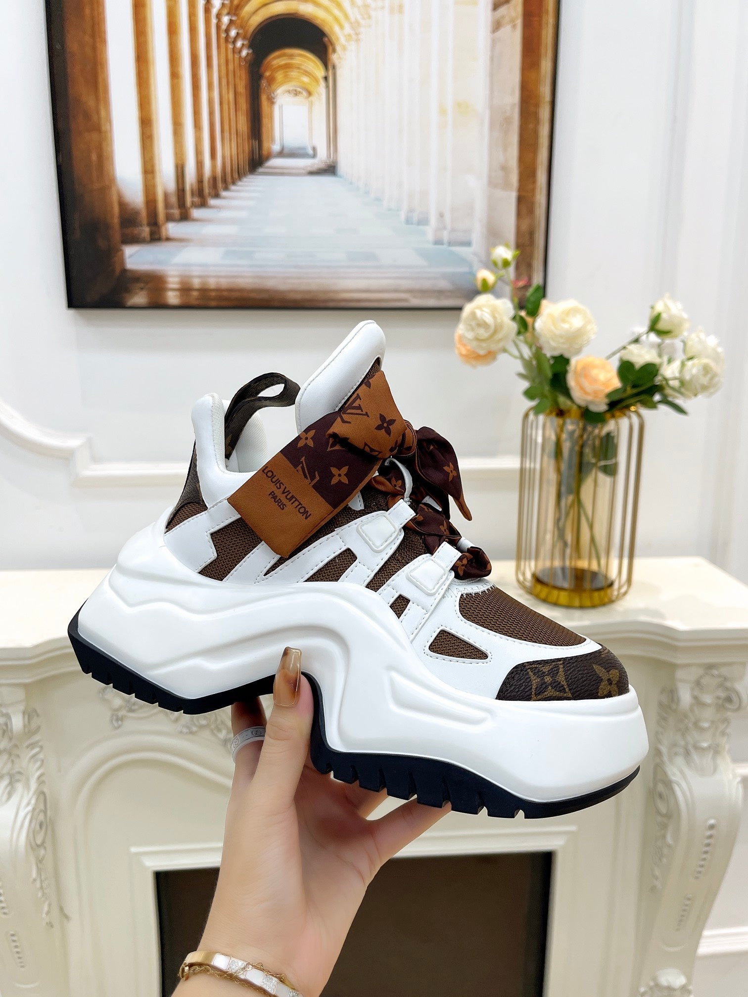 LV ARCHLIGHT 2.0 PLATFORM SNEAKER IN WHITE MIX CHOCOLATE BROWN MIX OF MATERIALS、mysite、Cacoeks