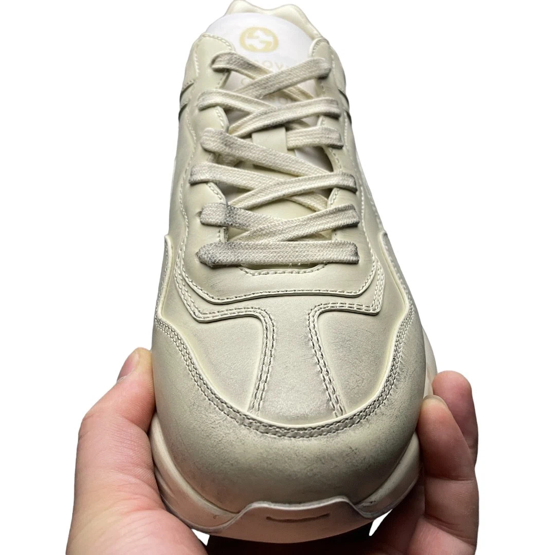 Gucci Rhython Distressed Leather Sneaker Ivory、mysite、Cacoeks